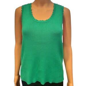 MARLED Scallop Trim Soft Knit Stretchy Vibrant Green Tank NWT XL